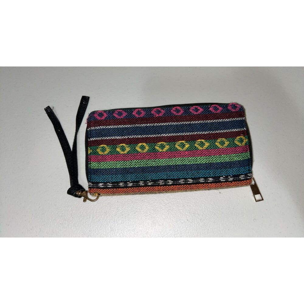Woven Boho Striped Wallet- multicolor, aztec print